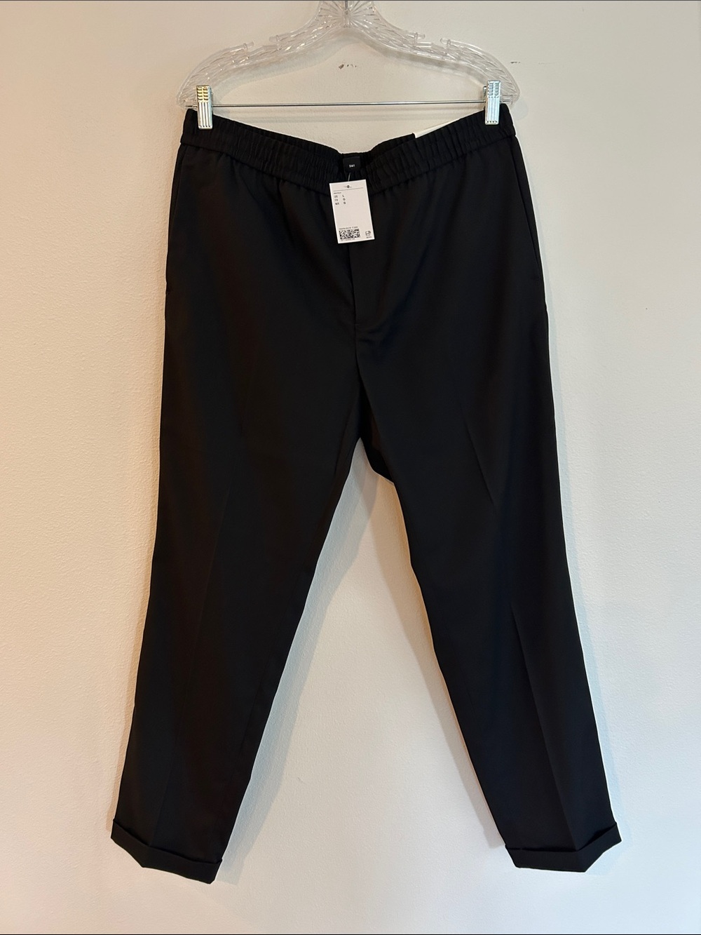 H&M Black Elastic-Waist Cropped Dress Pants